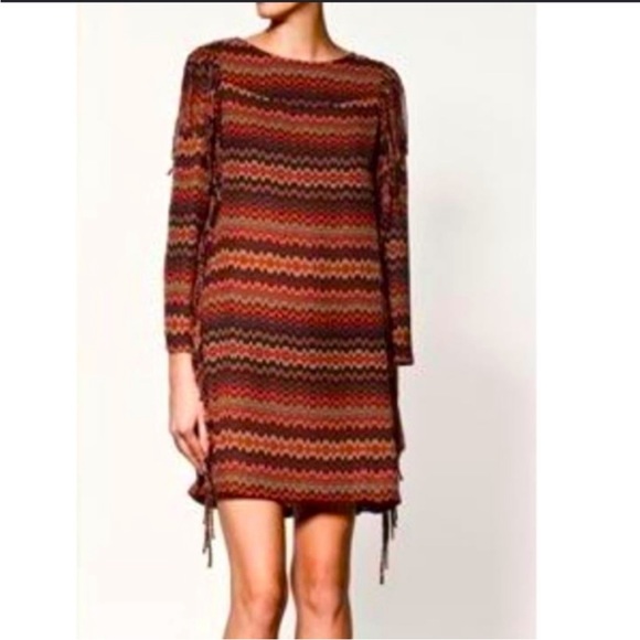 Zara Multi-colored Fringe Shift Dress Sz M - Picture 5 of 9